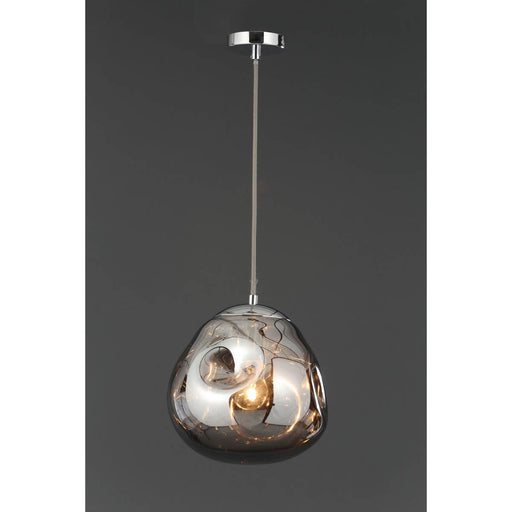 Pendant Ceiling Light LED Smoked Glass Metal Chrome Effect Pebble Modern - Image 1