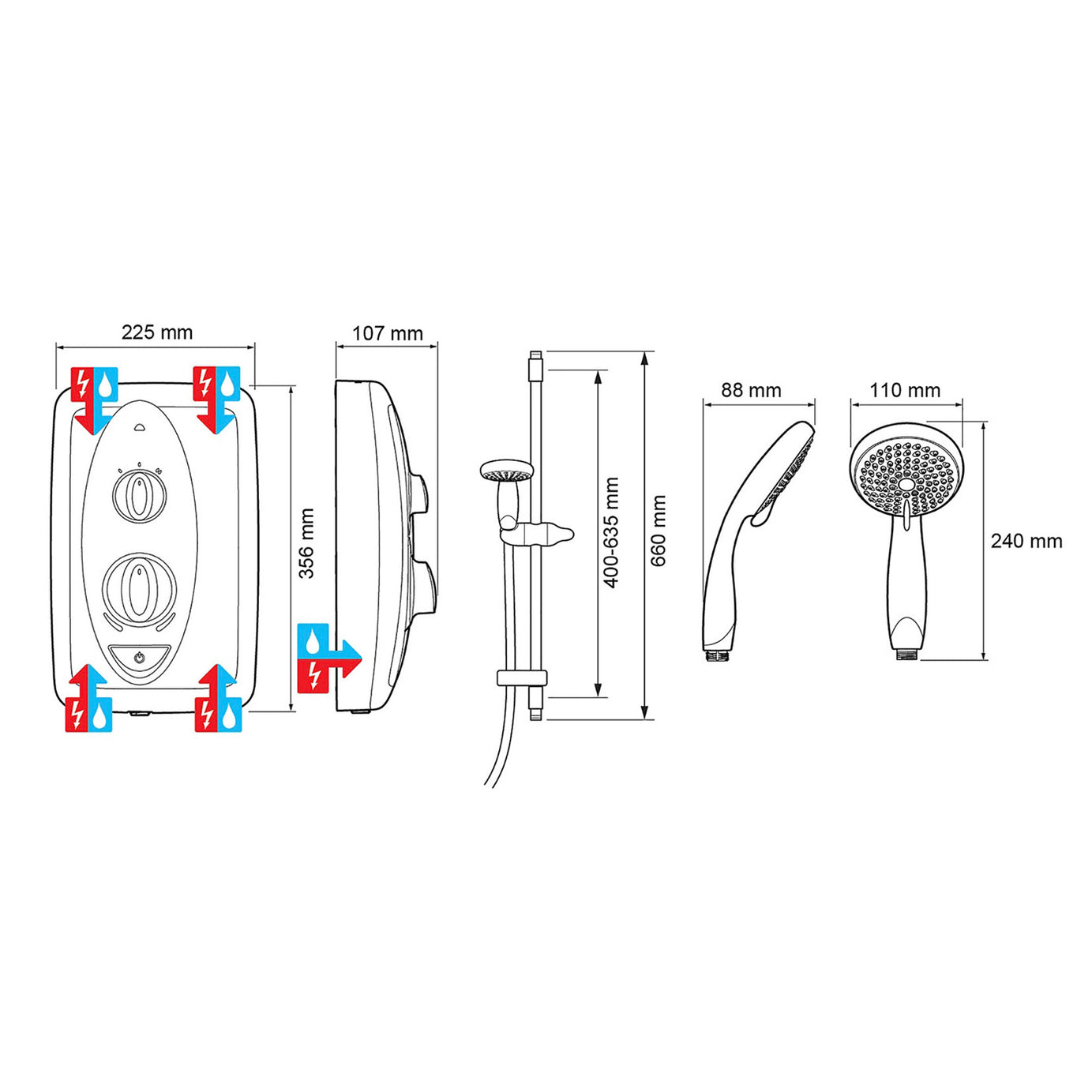 Mira White Electric Shower Sprint 8.5kW With Riser Rail Bathroom Thermostatic - Image 4