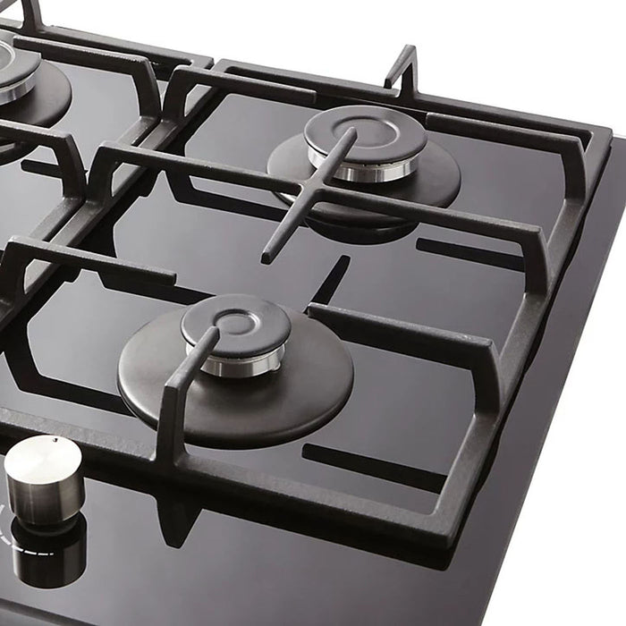 Gas Hob 4 Burner Black Glass Automatic Ignition Front Control Integrated W593mm - Image 7