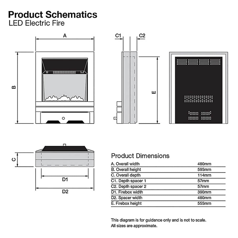 Electric Fire Realistic Flame Effect Inset Freestanding 2kW Remote Controlled - Image 2