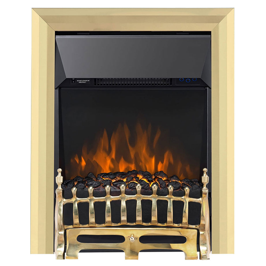 Electric Fireplace Inset Heater Realistic Flame Effect Brass Remote Control 2kW - Image 1