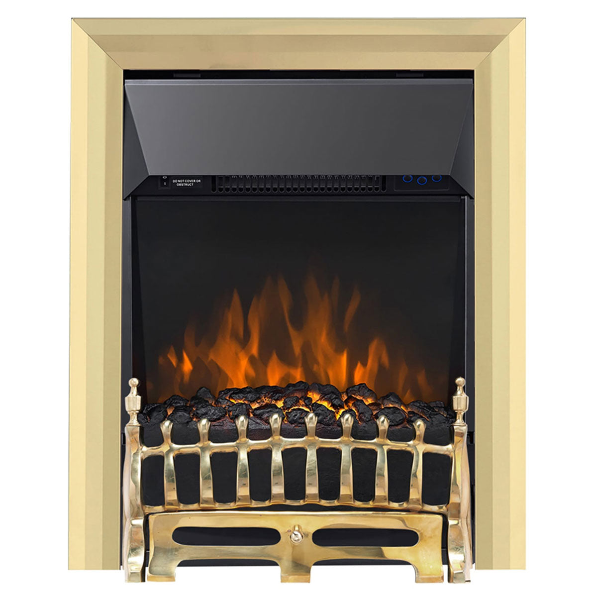 Electric Fireplace Inset Heater Realistic Flame Effect Brass Remote Control 2kW - Image 1