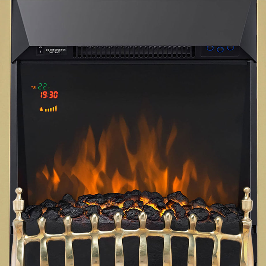 Electric Fireplace Inset Heater Realistic Flame Effect Brass Remote Control 2kW - Image 4