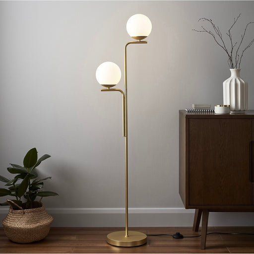 GoodHome Floor Light Baldaz Brushed Brass Effect Modern Floor Lamp H1400mm - Image 1