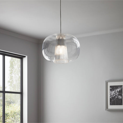 Pendant Ceiling Light Clear Plastic Dome Shade Chrome Effect Adjustable Height - Image 1