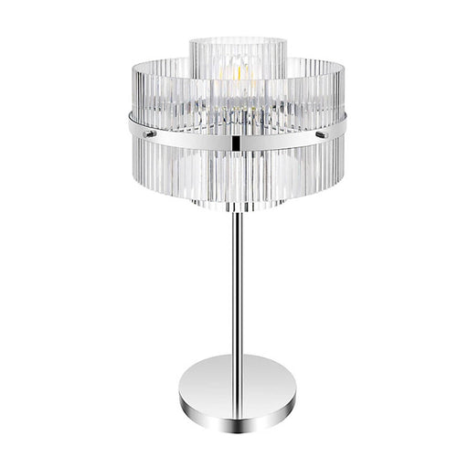 Table Lamp Light Chrome Drum Ribbed Shade Traditional Stylish Bedside Home Décor - Image 1