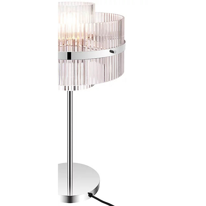 Table Lamp Light Chrome Drum Ribbed Shade Traditional Stylish Bedside Home Décor - Image 3
