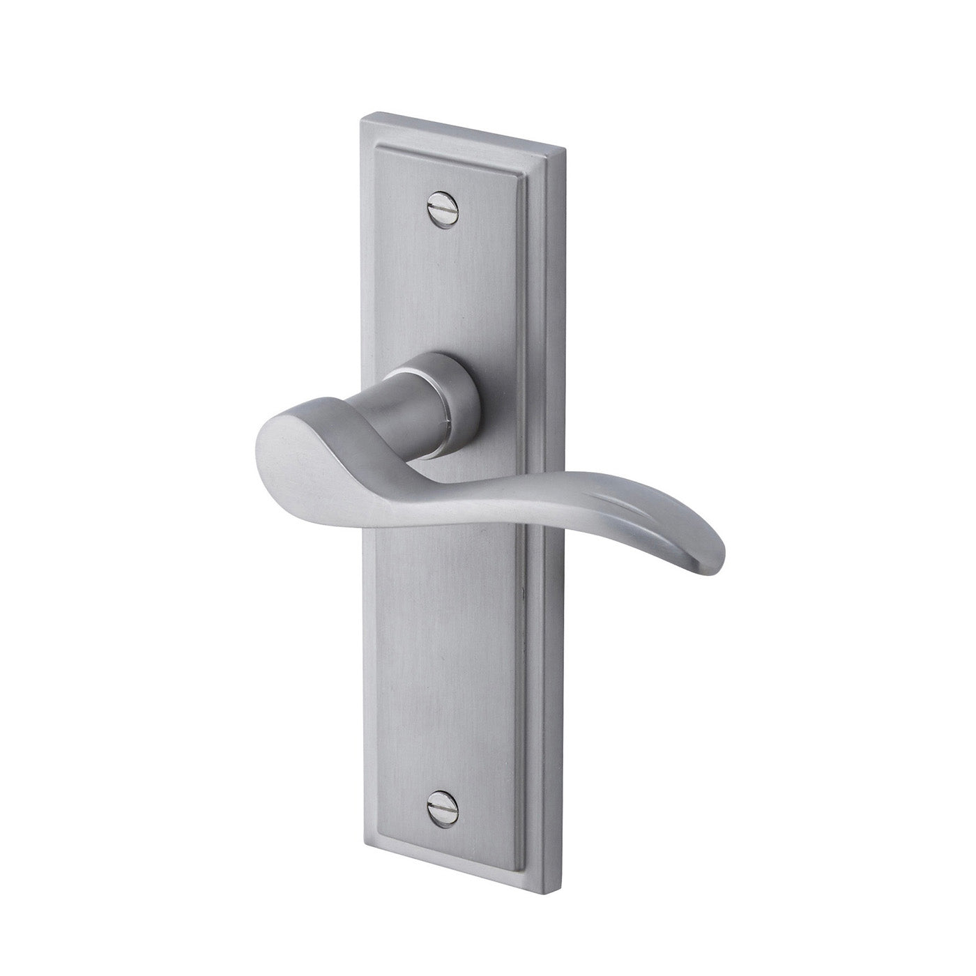 Door Handle Scroll Latch Satin Nickel Effect Aluminium Indoor Pair (L)105mm - Image 1
