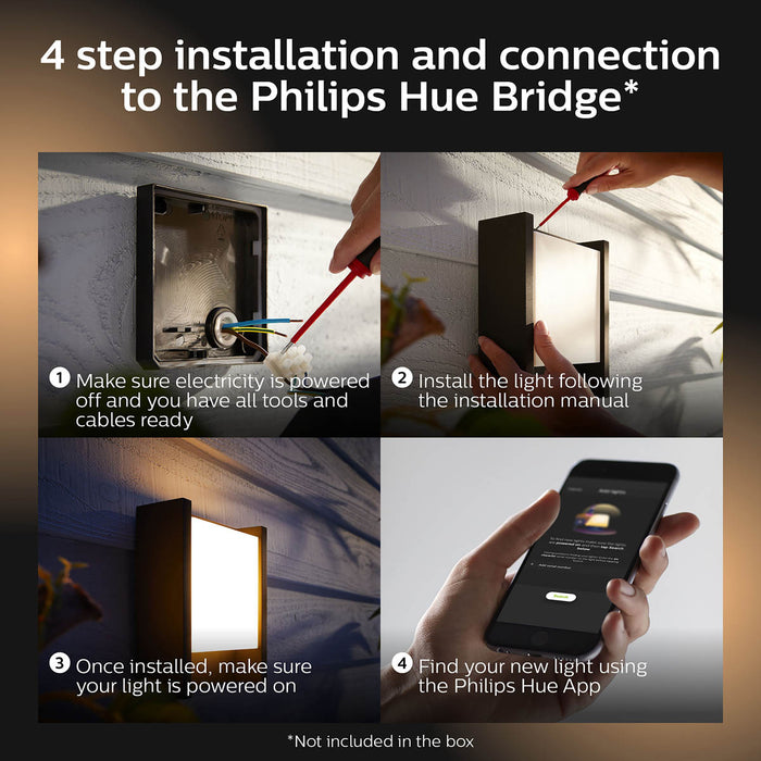 Philips Hue LED Outdoor Wall Light Black Rectangle Modern 1150lm (Dia)16.6cm - Image 4