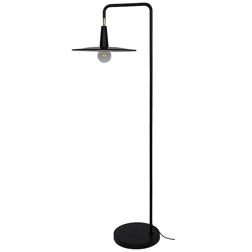 Retro Floor Lamp Tall Standing Modern Matt Black Living Room Plate Shade 1.75m - Image 1