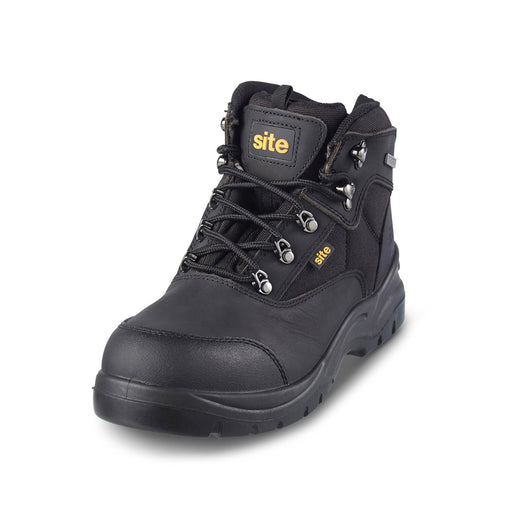 Site Mens Safety Boots Onyx Black Leather Steel Toe Cap Padded Waterproof UK 10 - Image 1