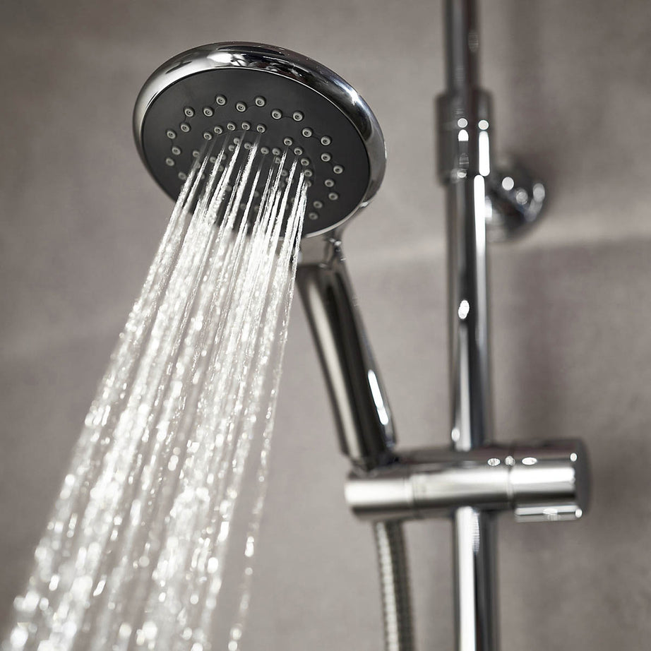 Mixer Shower Thermostatic Diverter Dual Head Round Chrome Effect Rear Fed - Image 3