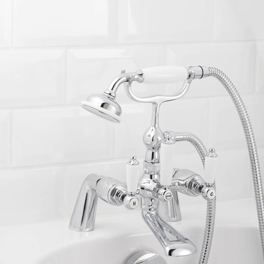 Bath Filler Tap With Hand Held Set Brass Double Lever Round Head Bathroom - Image 3