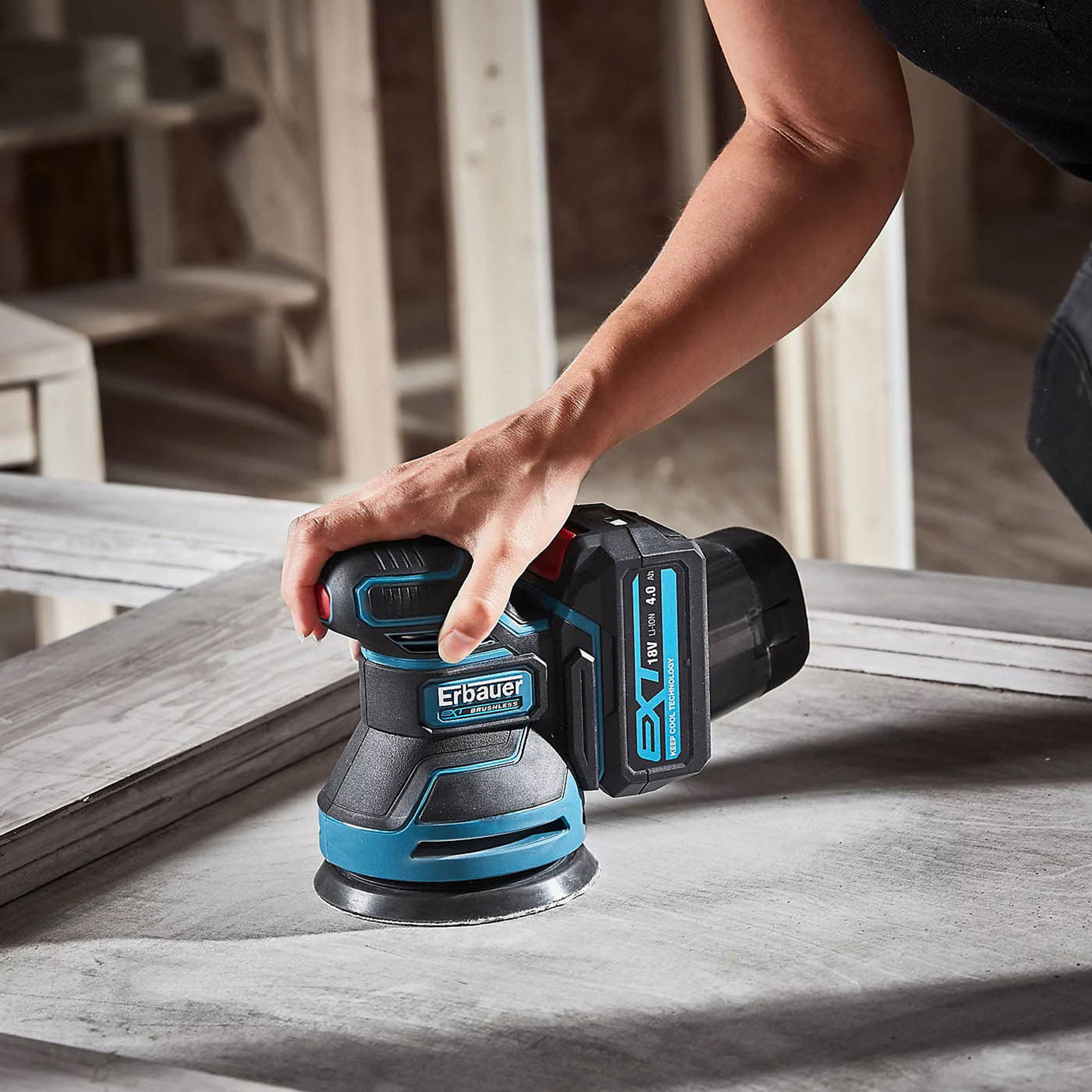 Erbauer Random Orbit Sander Cordless 18V ERO18-Li Variable Speed Body Only - Image 2