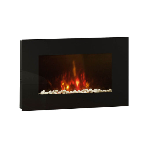 Electric Fireplace Wall Mounted Log Flame Effect Remote Control Black Glass 2kW - Image 1