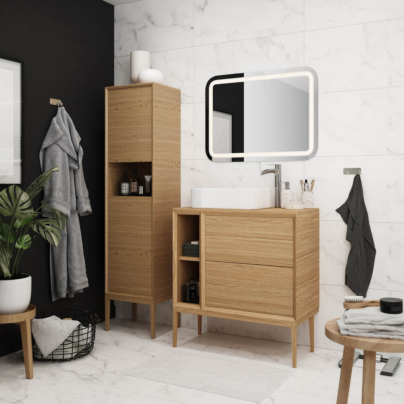 GoodHome Avela Matt Oak effect Wall-mounted Bathroom Vanity unit (H) 600mm (W) 600mm - Image 3