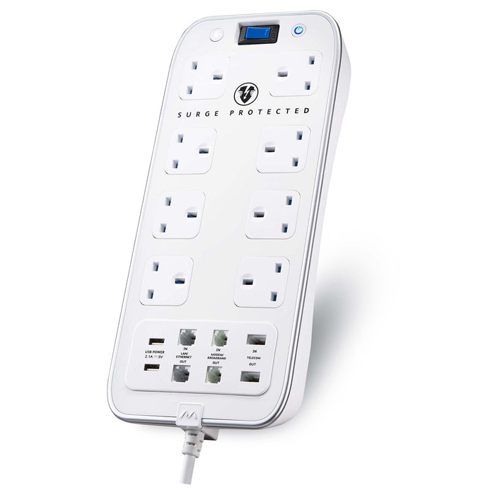 Masterplug 8 socket Extension Lead SRPTU82PW2-BD Power Indicator 2m White - Image 1