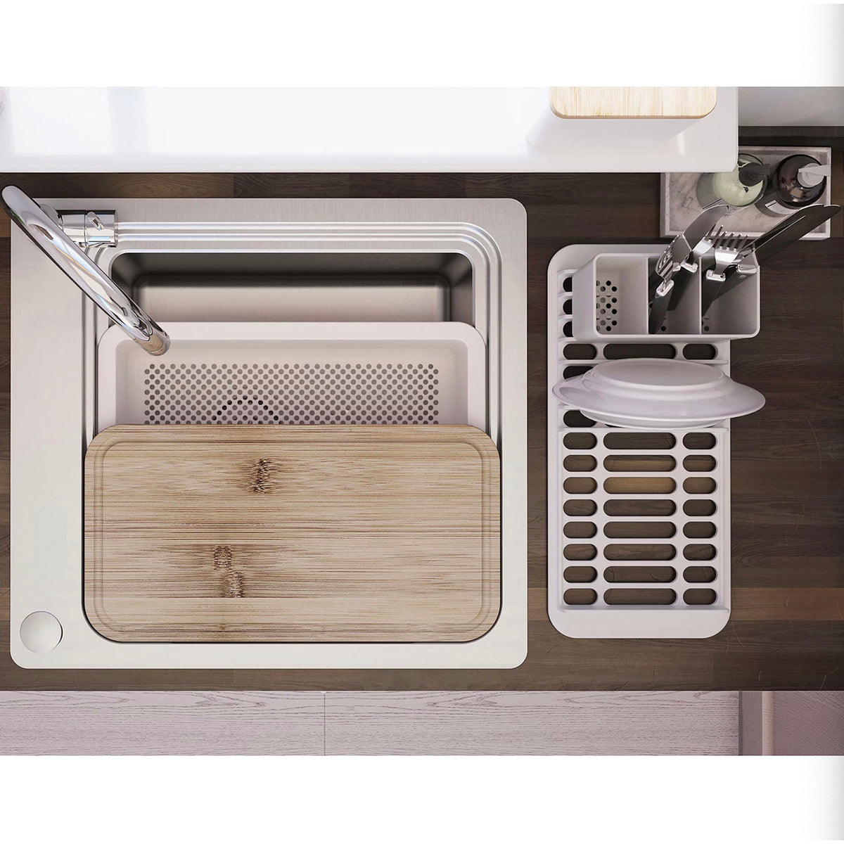 GoodHome Kitchen Sink 1 Bowl Stainless Steel Rectangular (W)511 x (L)560mm - Image 2