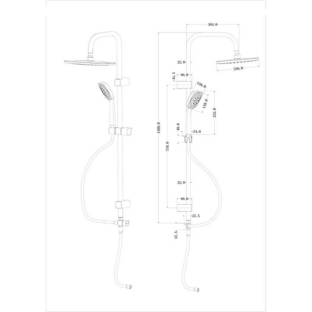 Shower Mixer Kit 3 Spray Pattern Twin Square Head Bathroom Contemporary - Image 2