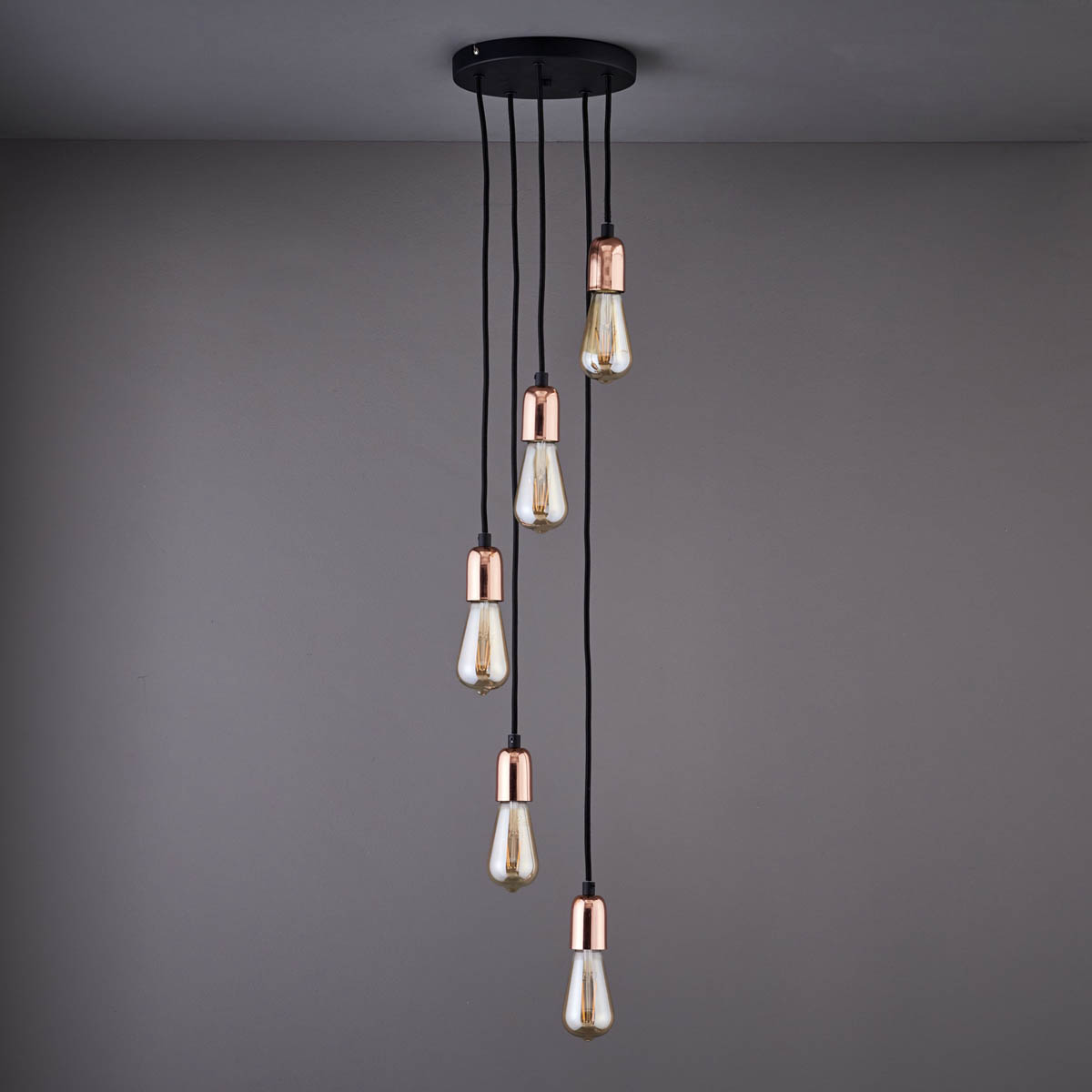 Pendant Ceiling Light 5 Lamp Steel Matt Black Antique Brass Effect Dimmable - Image 2