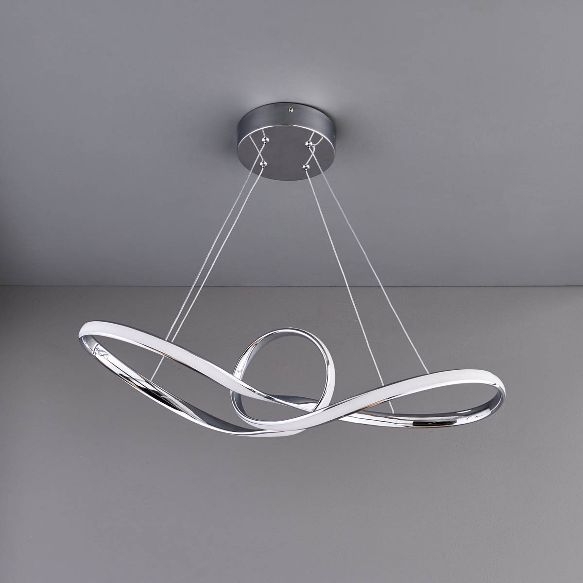 LED Ceiling Light Pendant Steel Chrome Effect Hanging Modern Indoor Livingroom - Image 1