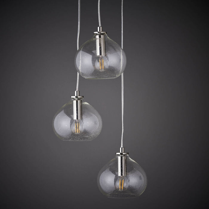 Pendant Ceiling Light 3 Lamp Glass Steel Nickel Effect Modern (Dia)300mm - Image 3