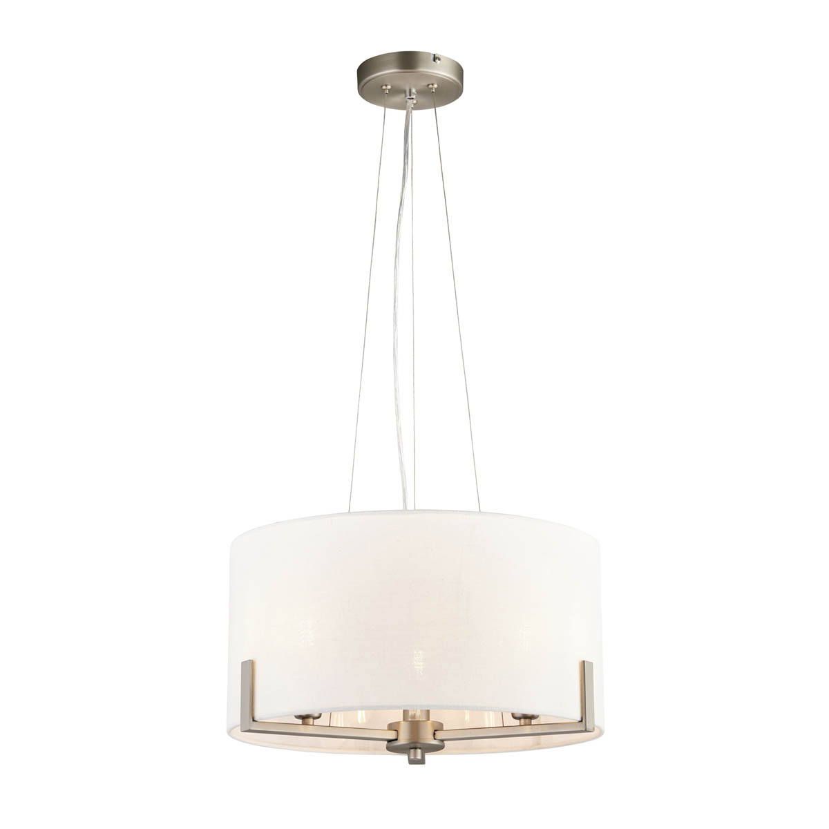 Pendant Ceiling Light 3 Lamp Matt Faux Linen Steel Nickel Effect Modern - Image 3