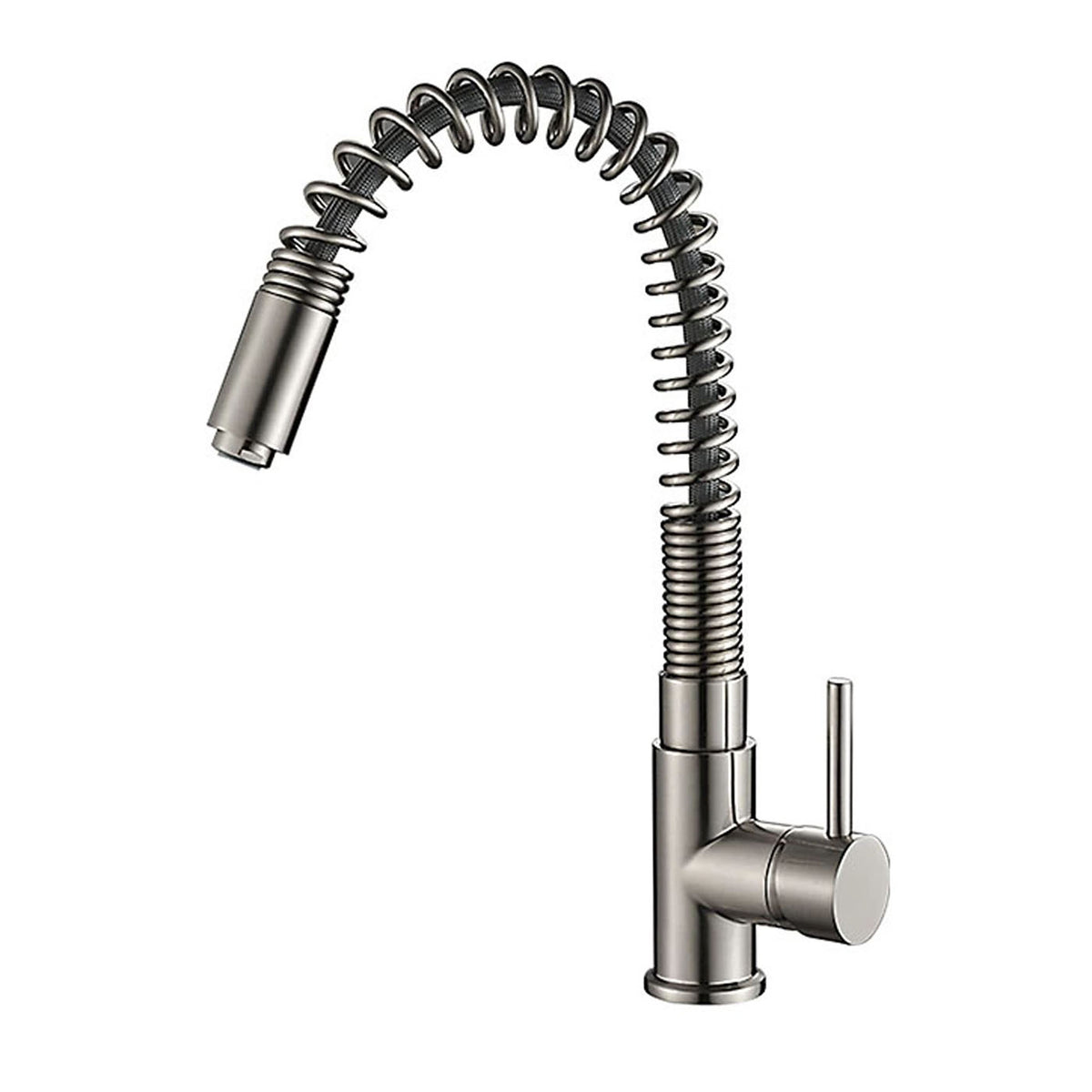 Kitchen Sink Tap Mixer Single Lever Nickel Effect Spring Neck Spout Faucet - Image 1
