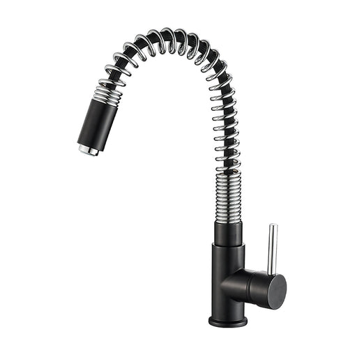 Kitchen Mixer Tap Pull Out Flexible Side Single Lever Black Chrome Effect Modern - Image 1