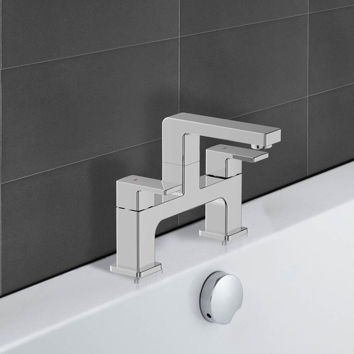 Bath Filler Tap Mixer Chrome Square Handles Brass Bathroom Contemporary Faucet - Image 2