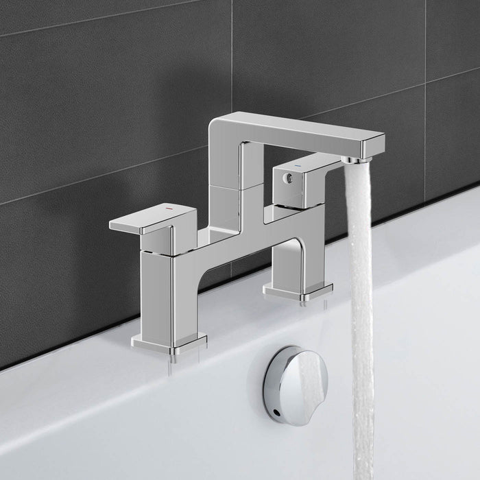 Bath Filler Tap Mixer Chrome Square Handles Brass Bathroom Contemporary Faucet - Image 3