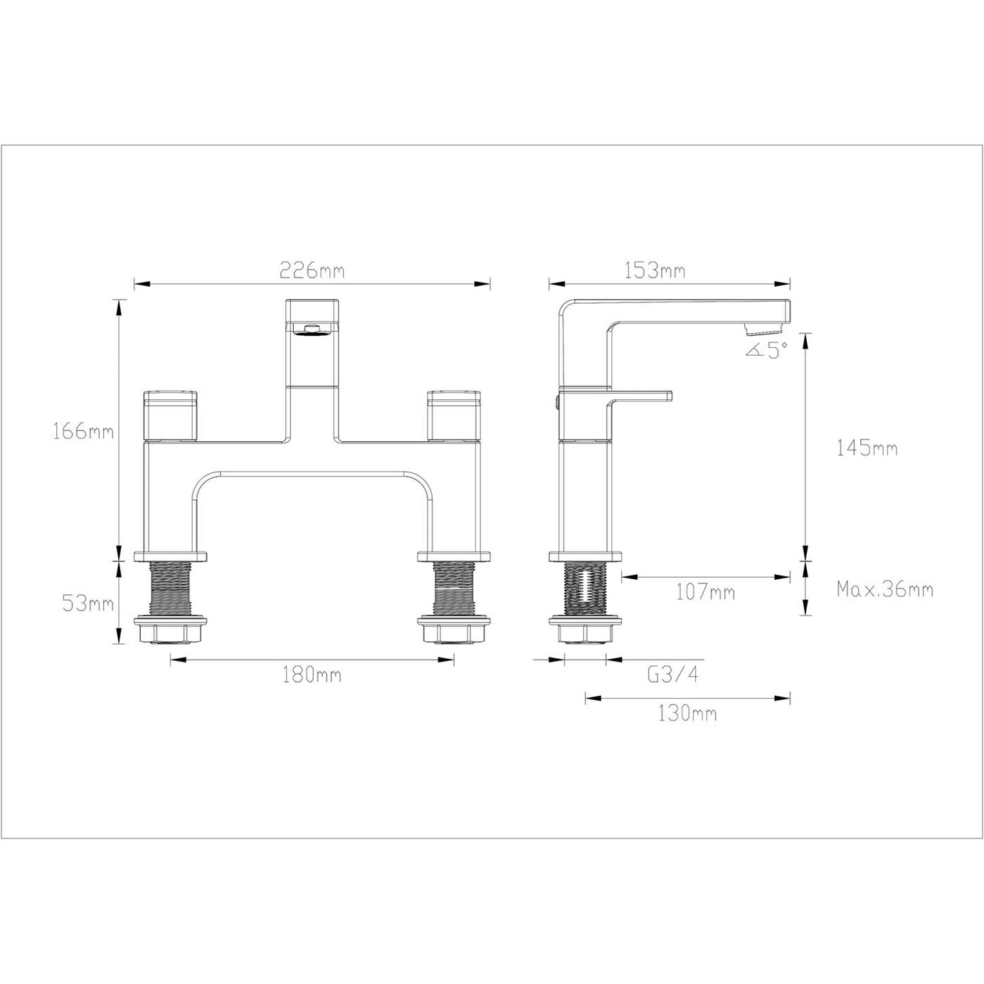 Bath Filler Tap Mixer Chrome Dual Lever Brass Square Manual Faucet Modern - Image 4