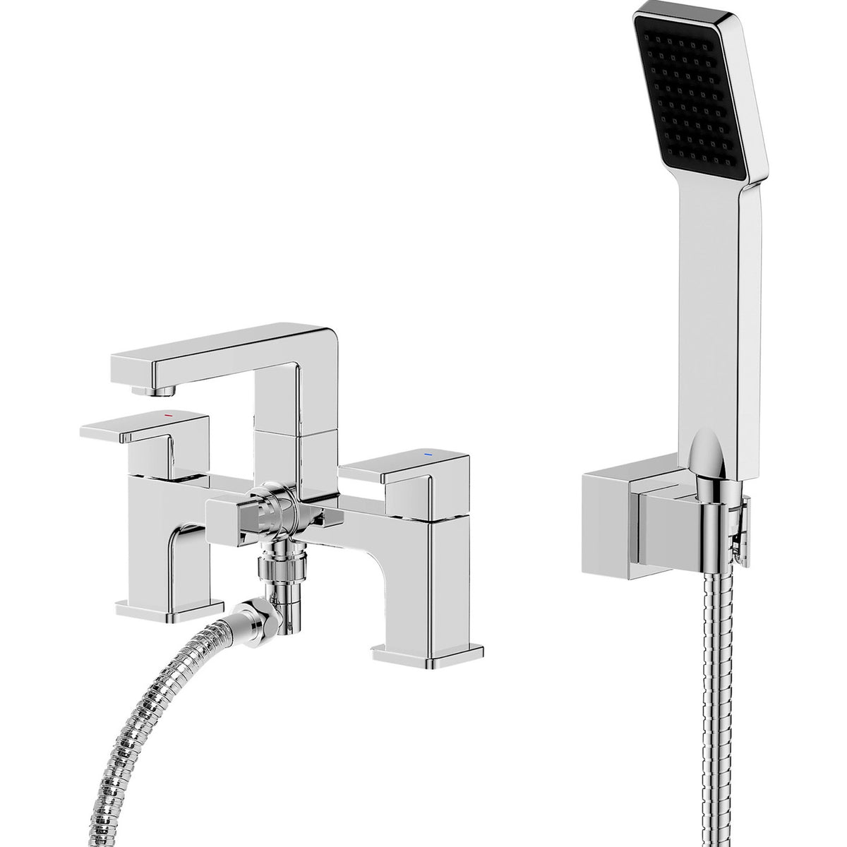 Bath Filler Tap Mixer Shower Handset Chrome Dual Lever ¼ Turn Modern Bathroom - Image 1