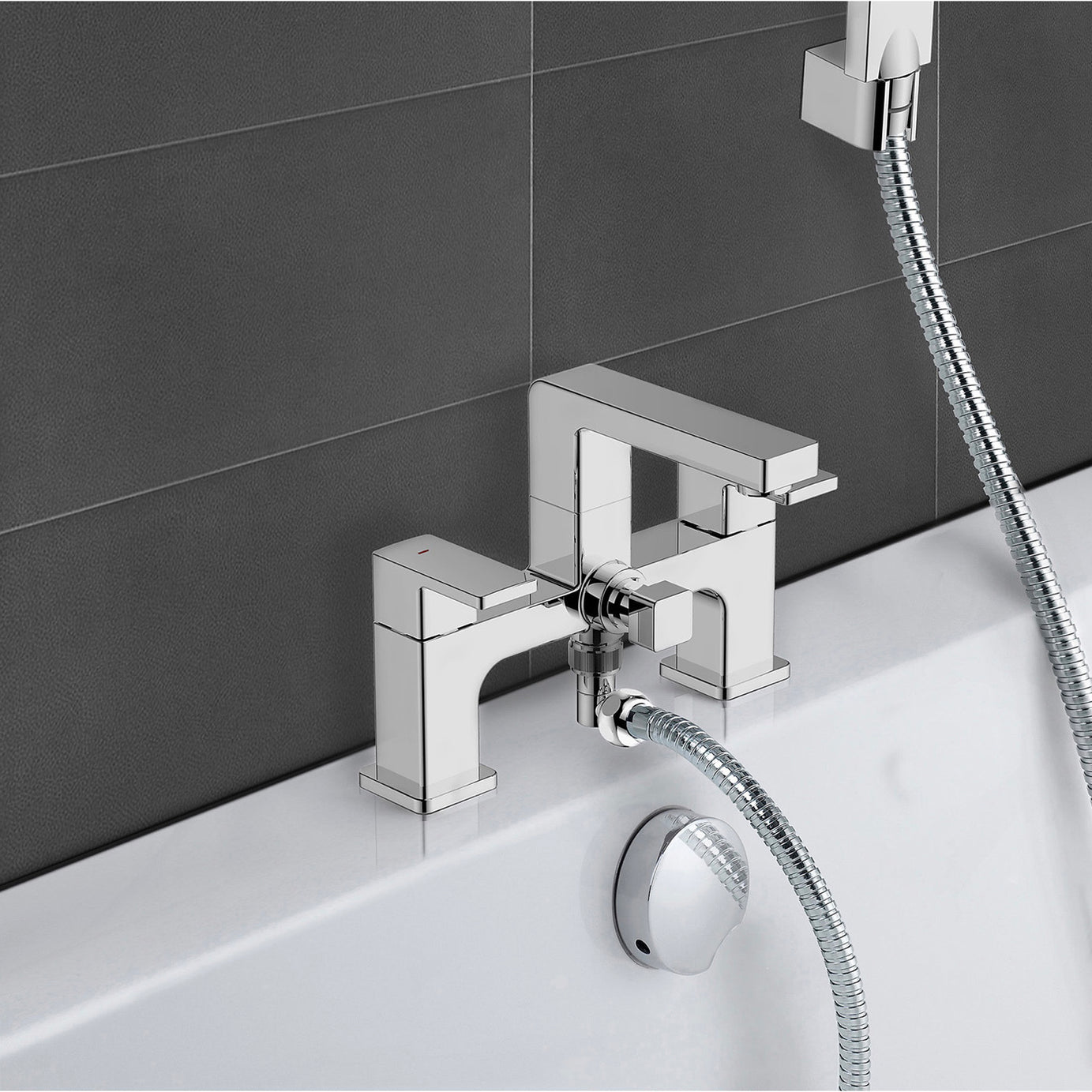 Bath Filler Tap Mixer Shoer Handset Chrome Dual Lever ¼ Turn Modern Bathroom - Image 2