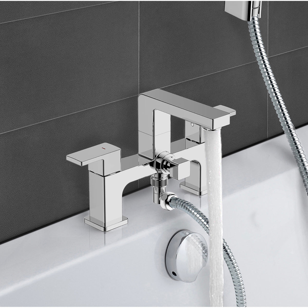 Bath Filler Tap Mixer Shower Handset Chrome Dual Lever ¼ Turn Modern Bathroom - Image 3