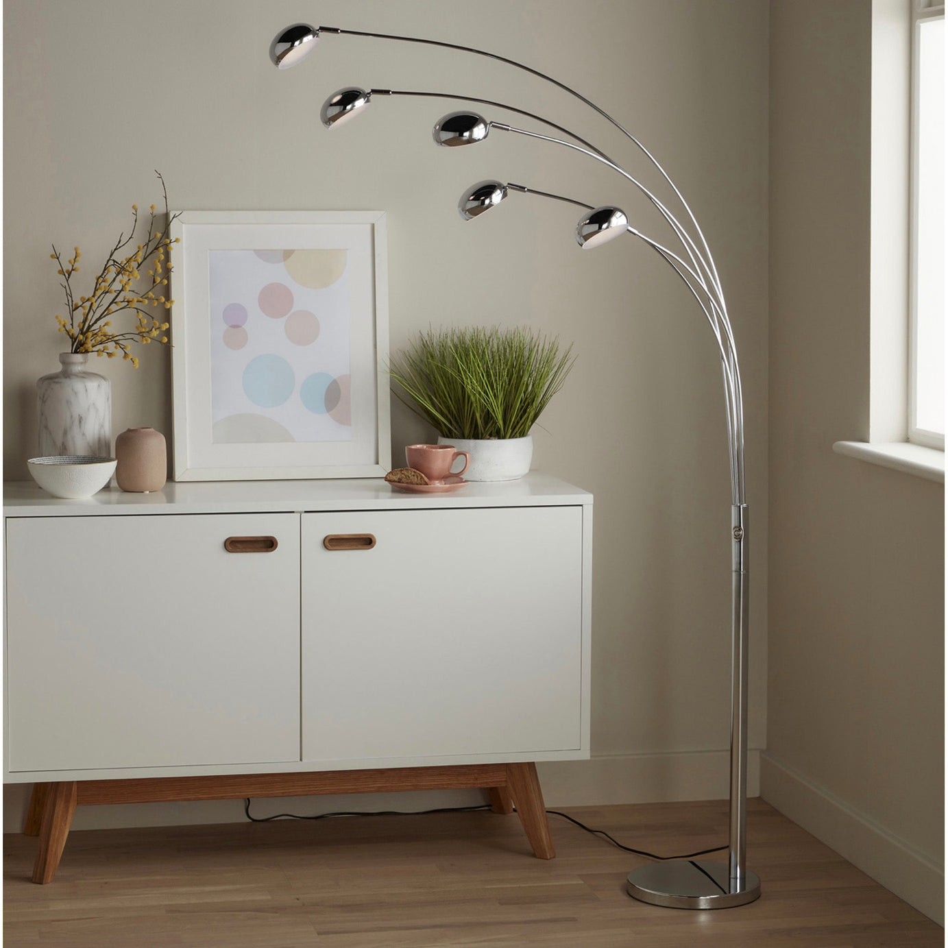 GoodHome Coolah Chrome Effect LED Floor Light 5 Adjustable Lamp Heads - Image 1