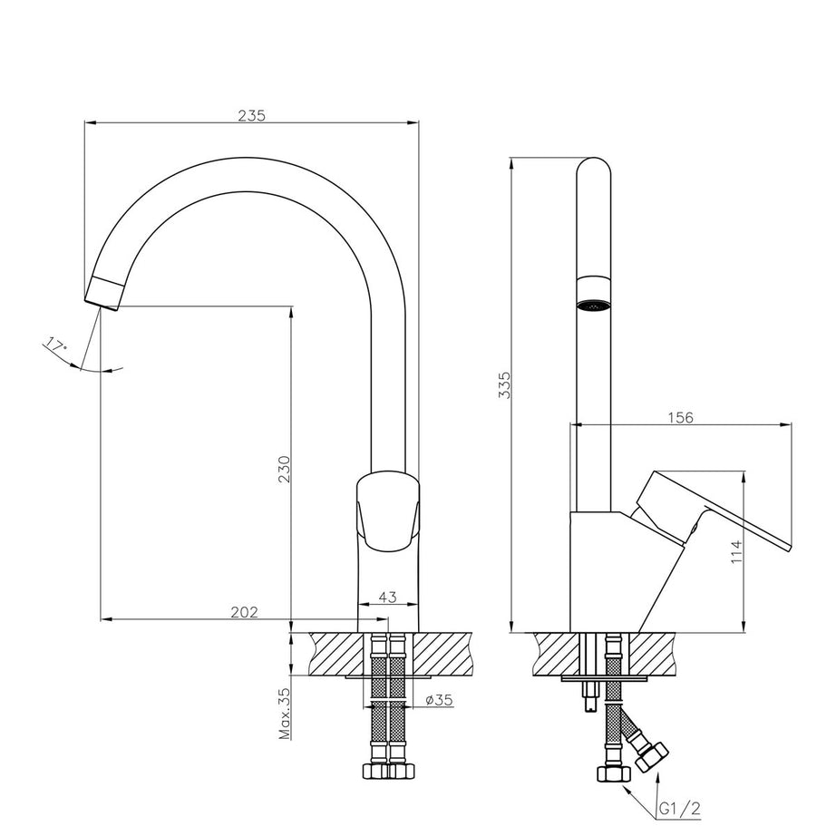 Kitchen Tap Mixer Chrome Single Lever Swivel Spout Ceramic Cartridge Faucet - Image 2