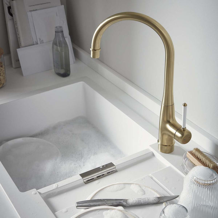 Kitchen Tap Side Lever Zinc Gold Brass Effect Scratch Resistant Traditional - Image 2