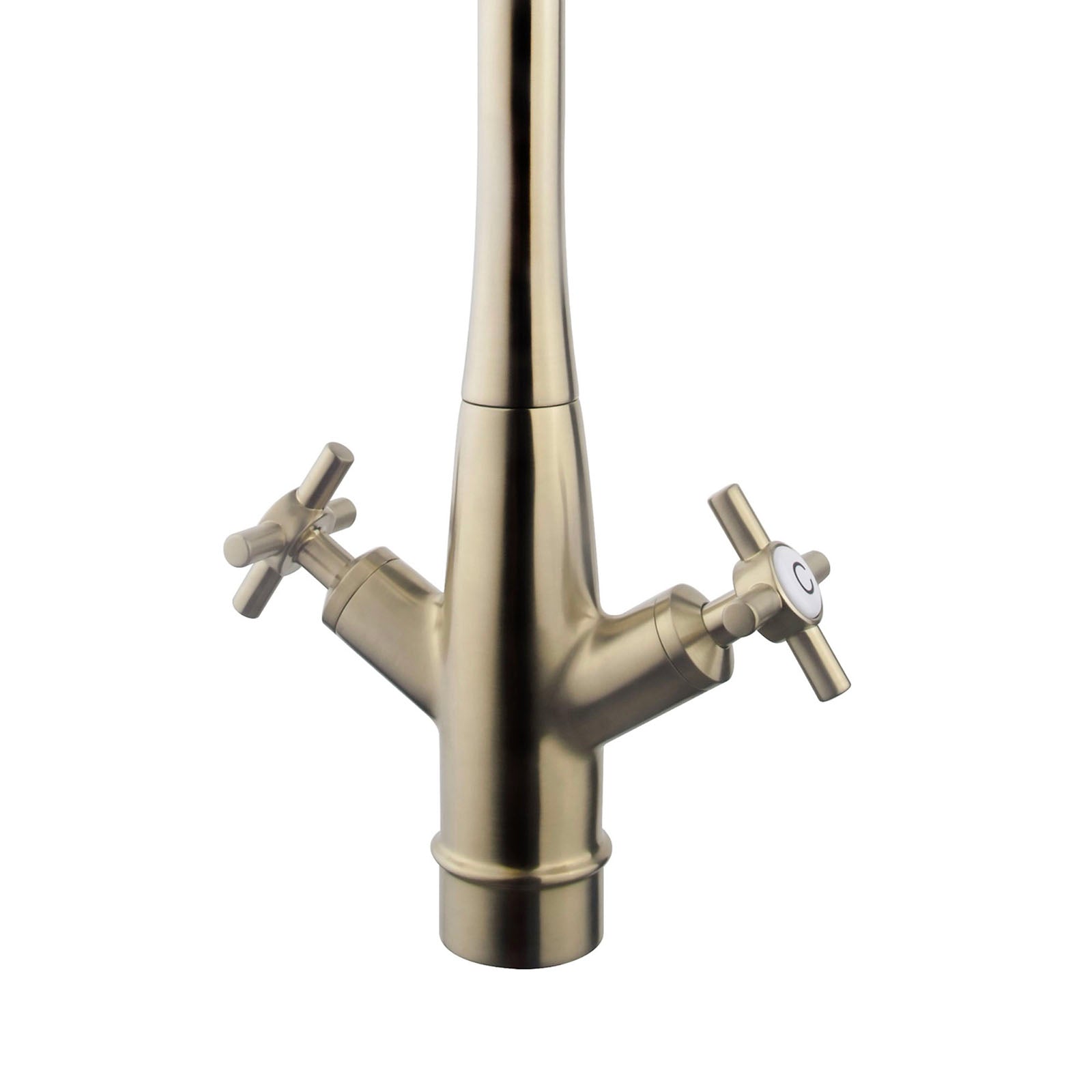 Kitchen Tap Mixer Double Lever Semi Gloss Gold Brass Effect Traditional Faucet - Image 3