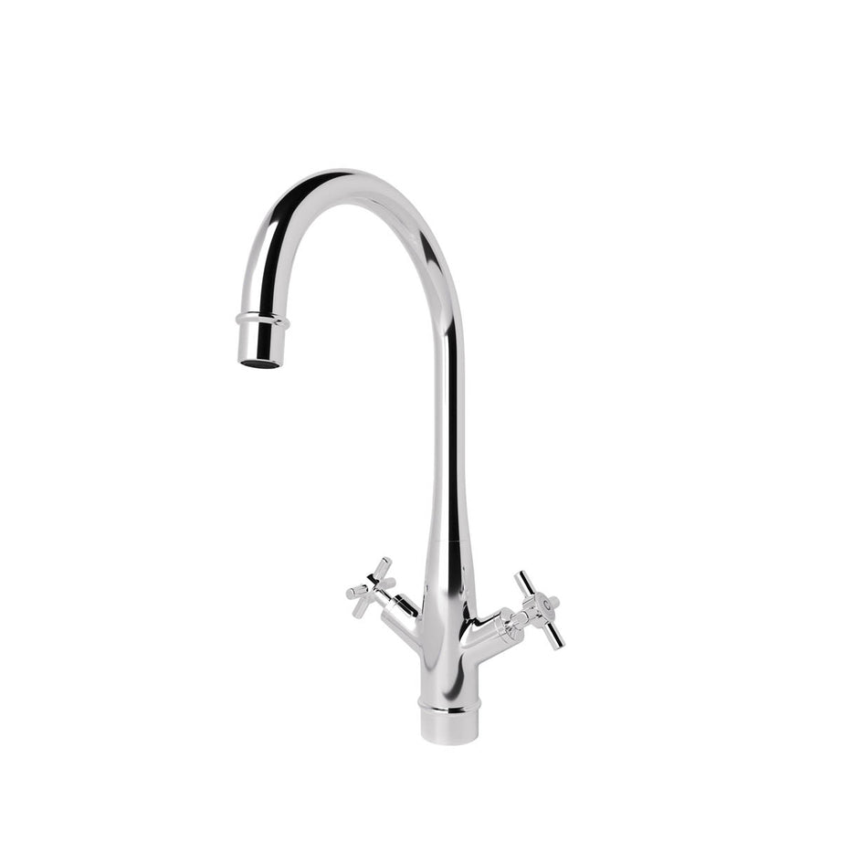Kitchen Tap Cross Dual Lever Chrome Replaceable Aerator Brass Traditional Faucet - Image 1
