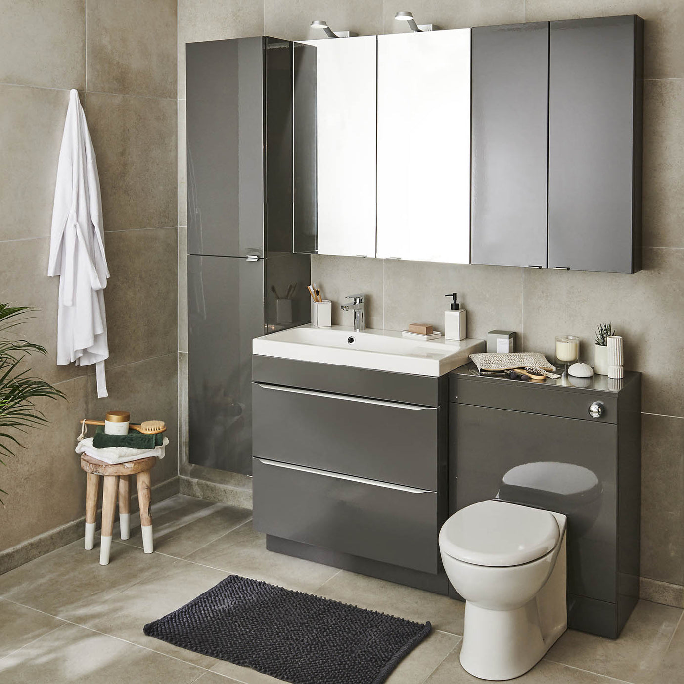 GoodHome Imandra Compact Gloss Anthracite Bathroom Single Wall cabinet (H)90cm (W)4cm - Image 4