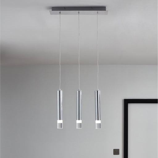 LED Ceiling Light 3 Way Pendant Chrome Sleek Contemporary Bar Kitchen Dining - Image 1