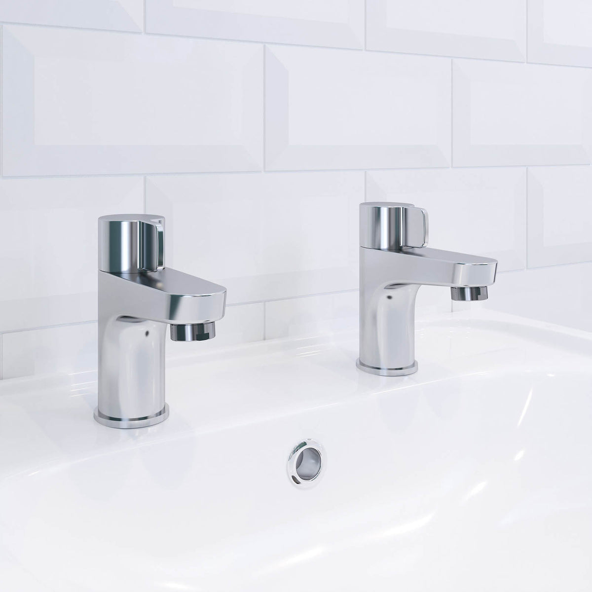 Bathroom Basin Pillar Tap Chrome Lever ¼ Turn Ceramic Disk Hot Cold Pair - Image 2