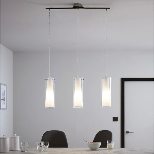 Pendant Ceiling Light 3 Way White Chrome Effect Glass Shades IP20 (Dia)110mm - Image 1