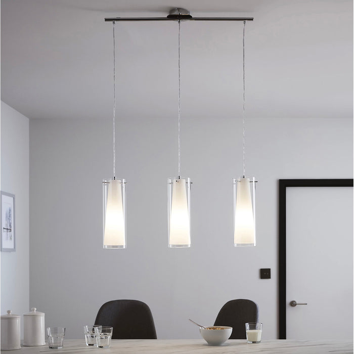 Pendant Ceiling Light 3 Way White Chrome Effect Glass Shades IP20 (Dia)110mm - Image 1