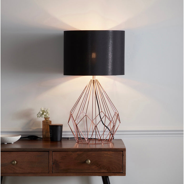 Table Lamp Bedside Light Modern Copper Effect Black Drum Shade For Any Room - Image 1