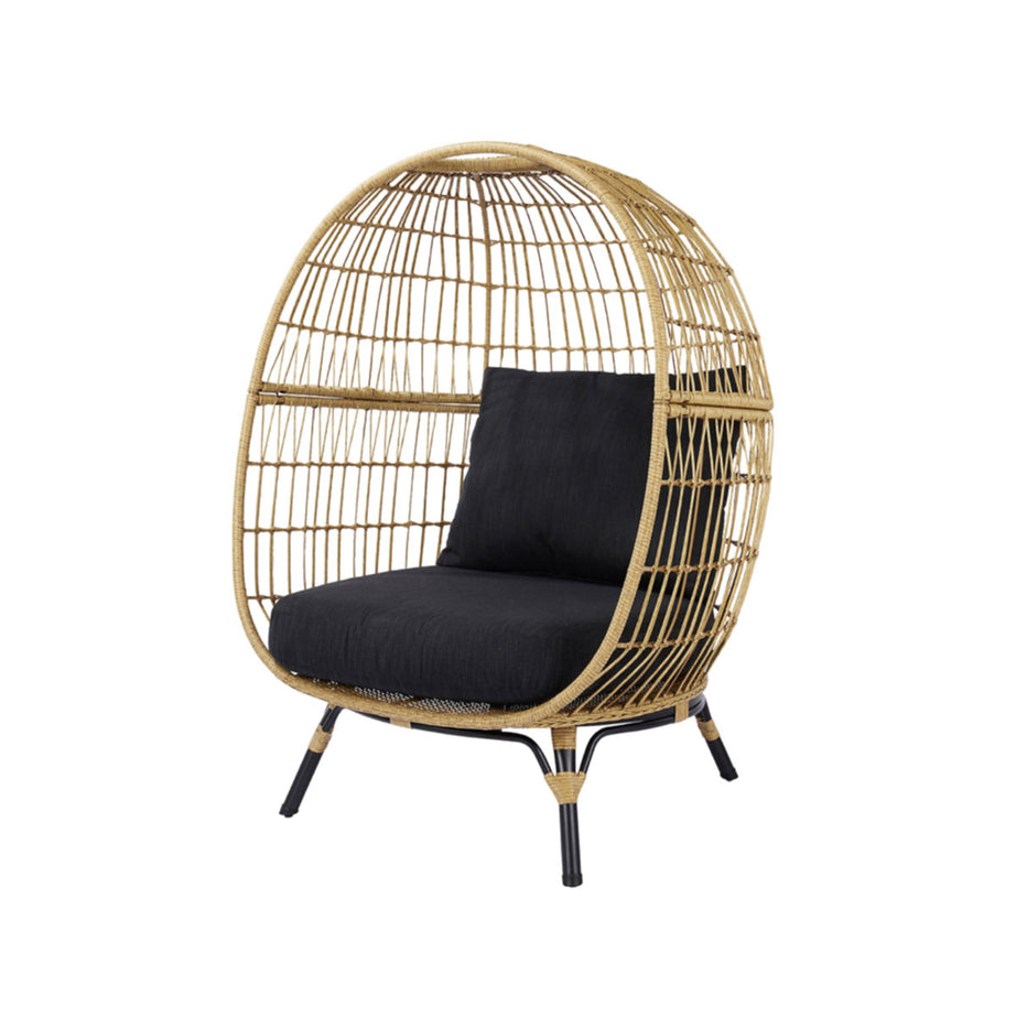 Garden Egg Chair Rattan Effect Round Brown Black Outdoor Patio Furniture - Image 1