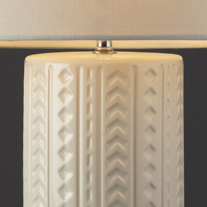 Table Lamp Bedside Desk Light Ceramic Imprinted Gloss Ivory Bedroom Living Room - Image 2