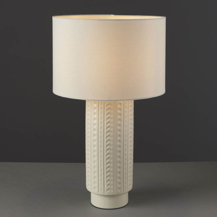 Table Lamp Bedside Desk Light Ceramic Imprinted Gloss Ivory Bedroom Living Room - Image 3