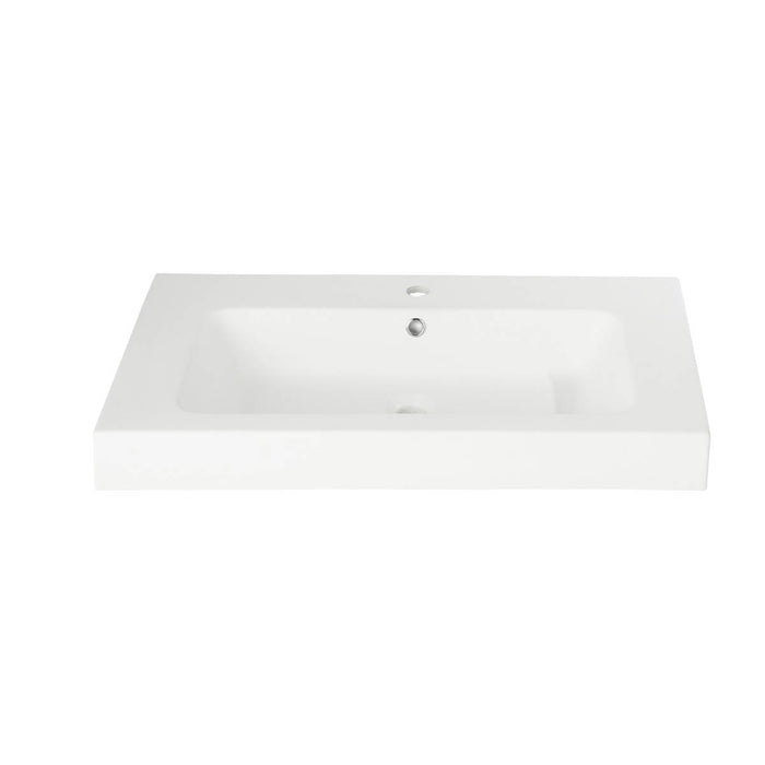 Bathroom Sink Basin Matt White Resin Rectangular Wall Mounted Modern (W)80cm - Image 2